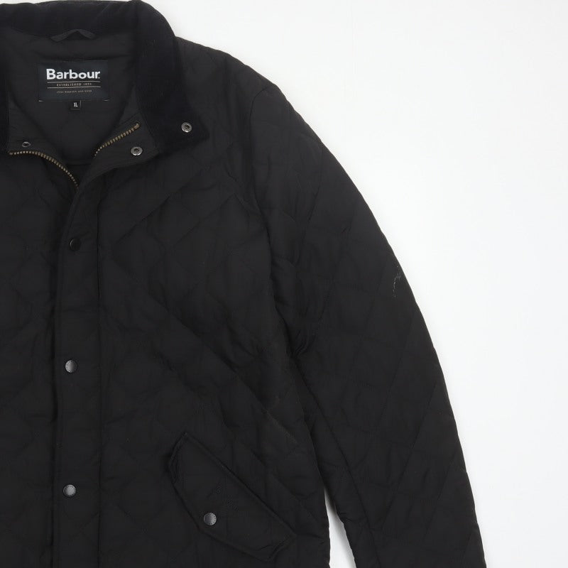 Barbour Men’s Black XL Quilted Jacket Stand Collar Zip Snap Outdoor