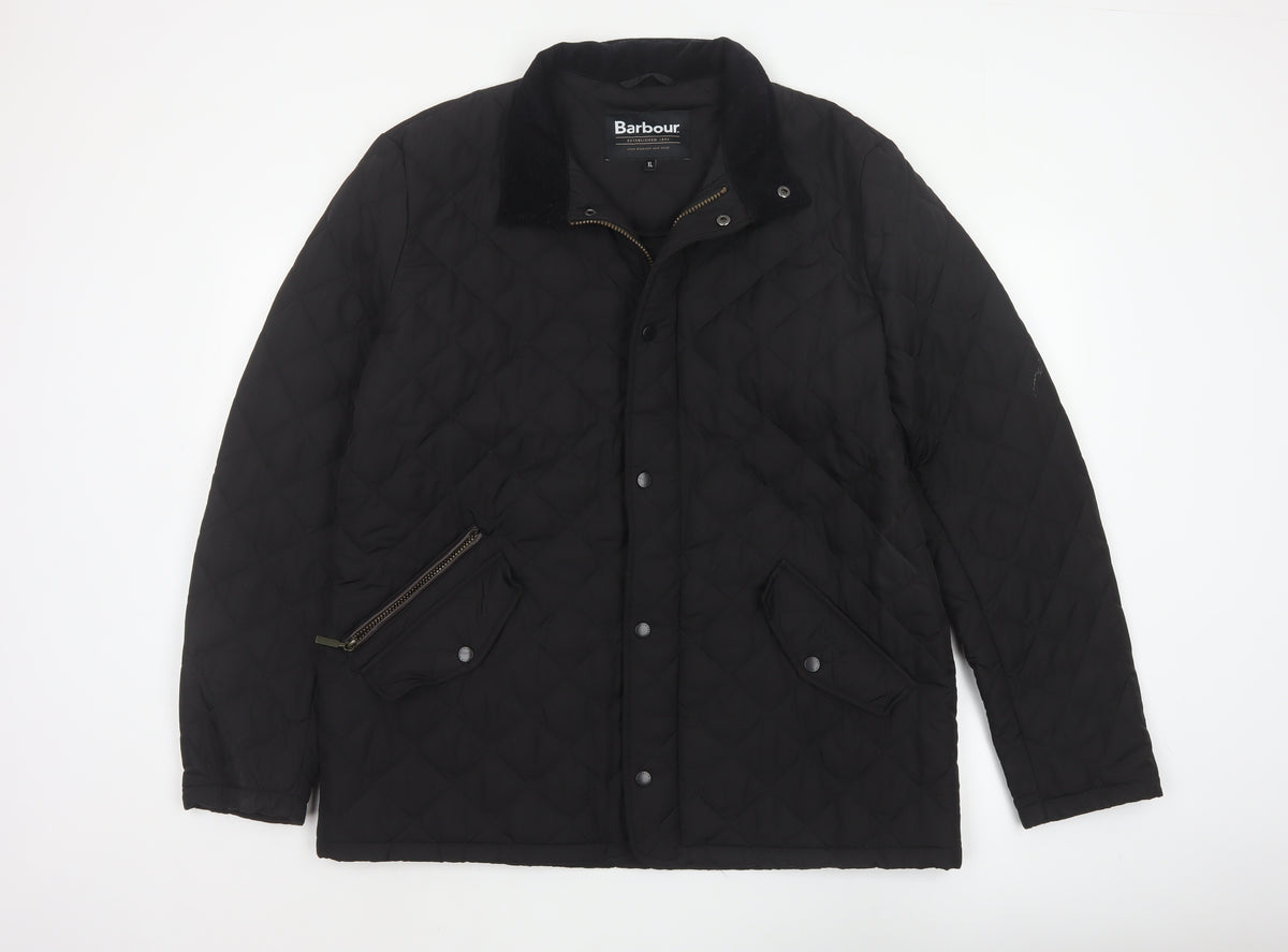 Barbour Men’s Black XL Quilted Jacket Stand Collar Zip Snap Outdoor