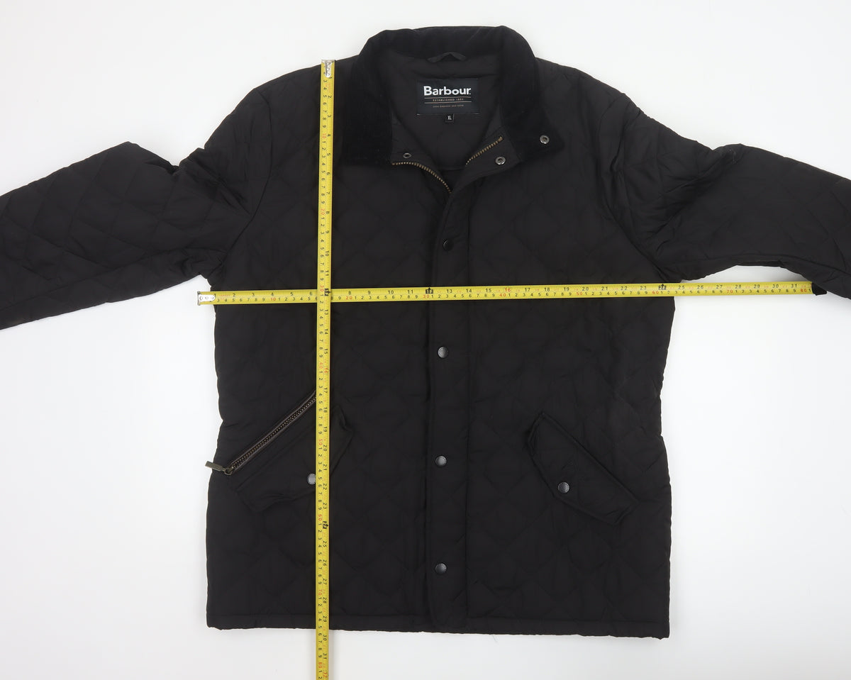 Barbour Men’s Black XL Quilted Jacket Stand Collar Zip Snap Outdoor