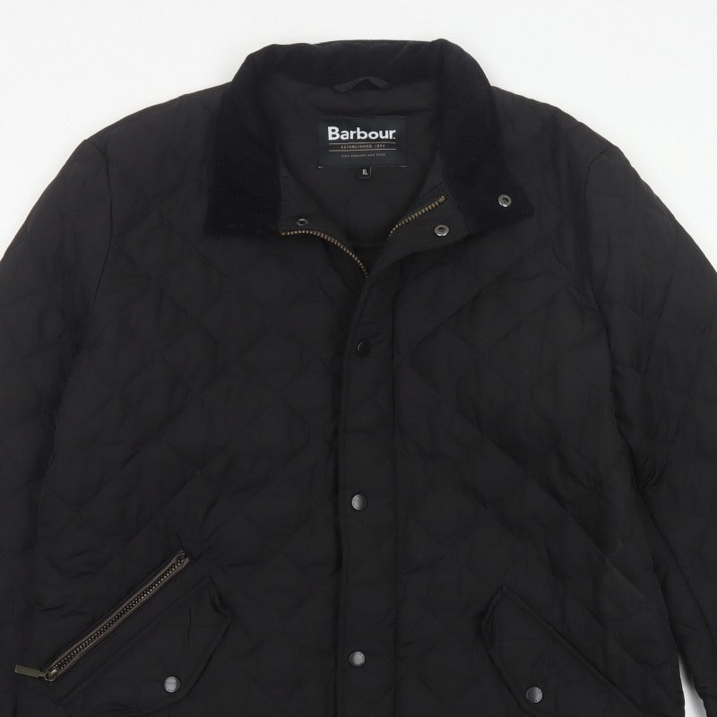 Barbour Men’s Black XL Quilted Jacket Stand Collar Zip Snap Outdoor