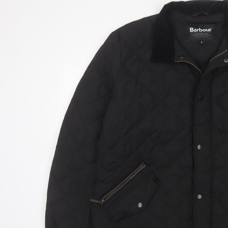 Barbour Men’s Black XL Quilted Jacket Stand Collar Zip Snap Outdoor