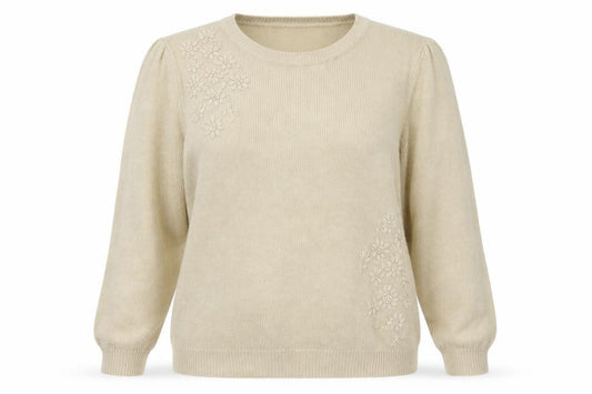 Fat Face Women’s Ivory UK 24 Floral Embroidered Linen Blend Jumper