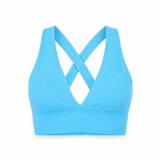 Zara Women Blue L Cropped Rib Knit Halter Backless Tank Top
