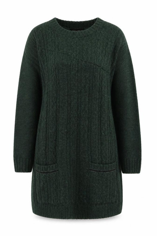 Dorothy Perkins Women Green UK 14 Cable Knit Tunic Jumper Pockets