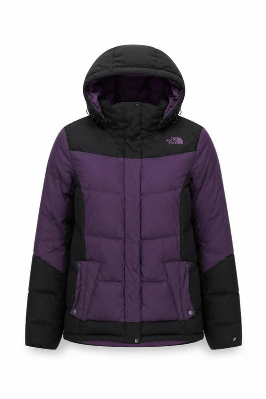 The North Face Womens Purple Black L Hooded Down Puffer Jacket