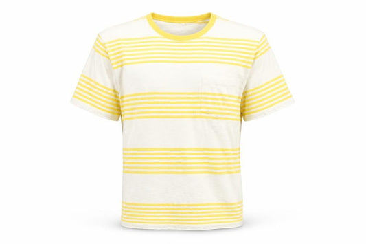 Gap Men’s L White Yellow Striped Cotton Pocket Crew Neck T-Shirt