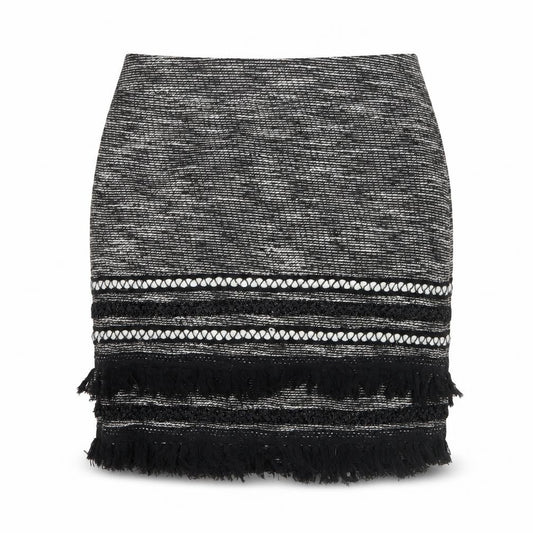 H&M Women Black White UK 8 Mini Pencil Fringe Crochet Skirt