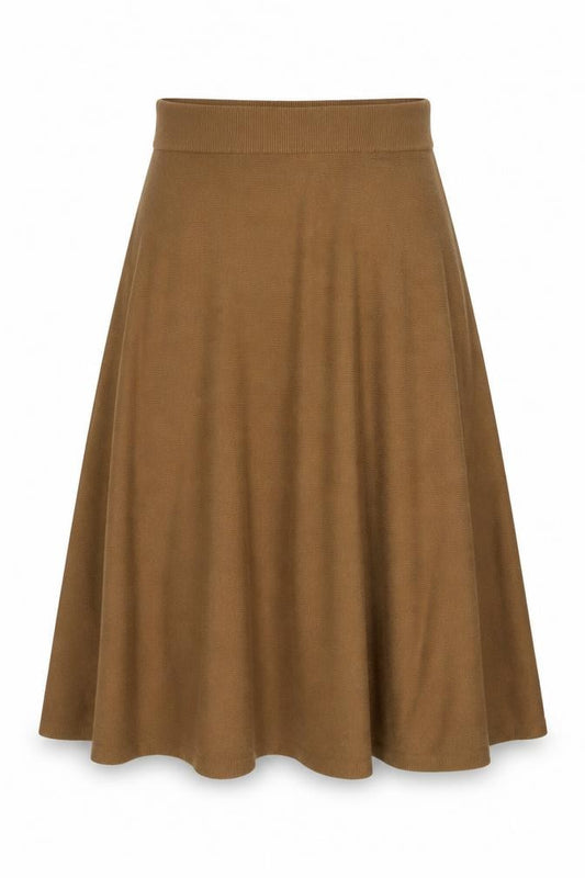 M&S Womens Brown UK 12 Long Flared Knit Elastic Waist Skirt