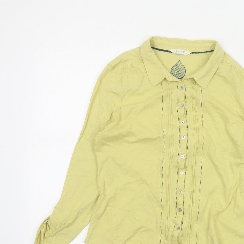 White Stuff Women Yellow UK 10 Pintuck Button-Up Collared Long Sleeve Blouse