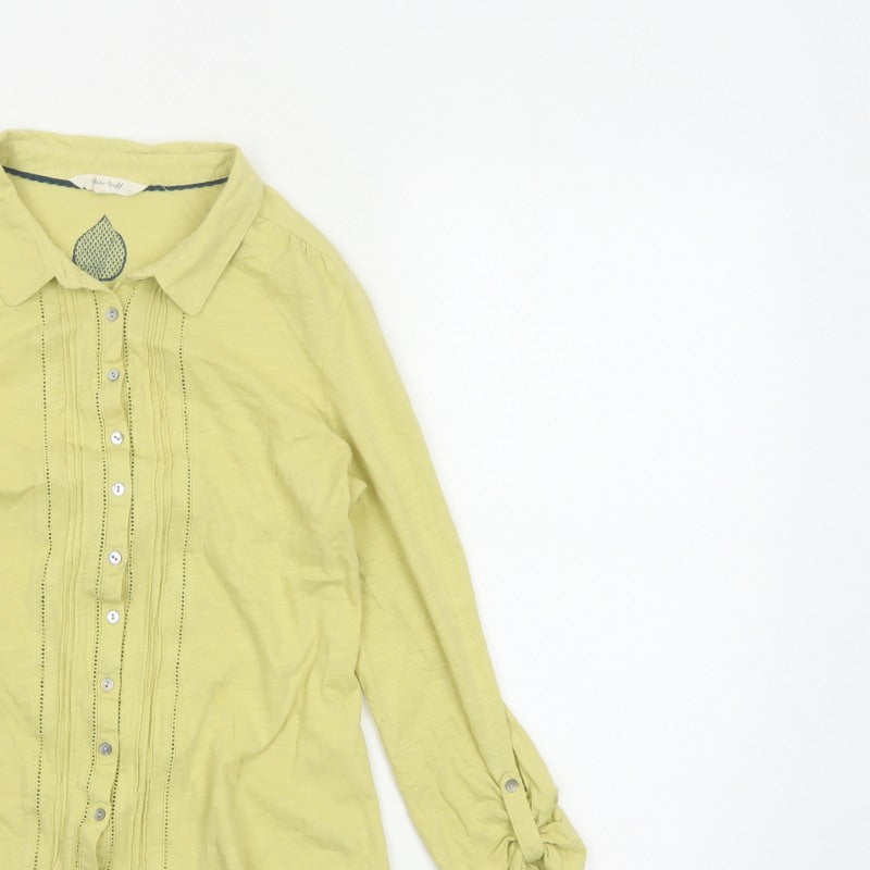 White Stuff Women Yellow UK 10 Pintuck Button-Up Collared Long Sleeve Blouse