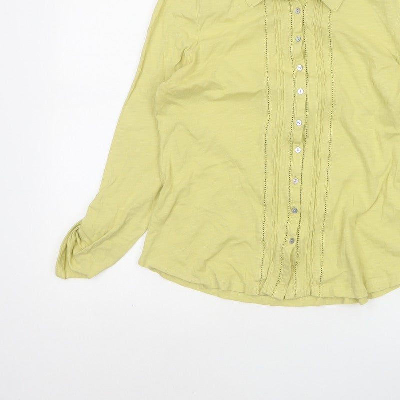 White Stuff Women Yellow UK 10 Pintuck Button-Up Collared Long Sleeve Blouse