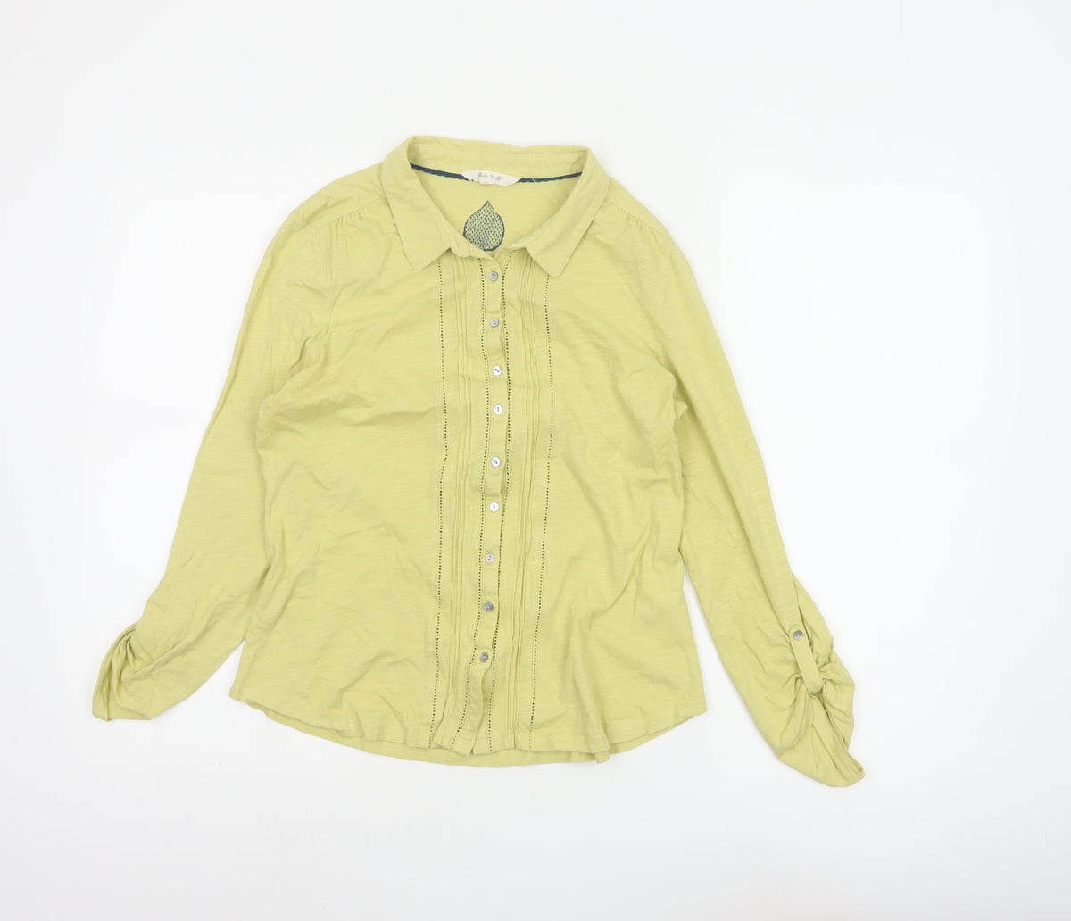 White Stuff Women Yellow UK 10 Pintuck Button-Up Collared Long Sleeve Blouse
