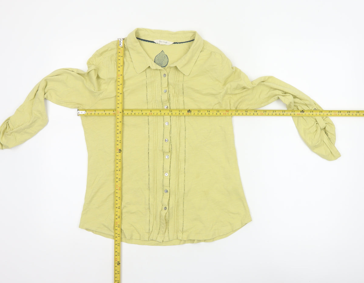 White Stuff Women Yellow UK 10 Pintuck Button-Up Collared Long Sleeve Blouse