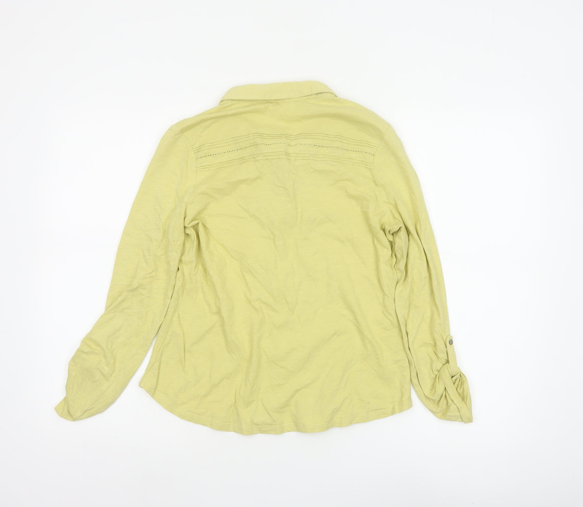White Stuff Women Yellow UK 10 Pintuck Button-Up Collared Long Sleeve Blouse