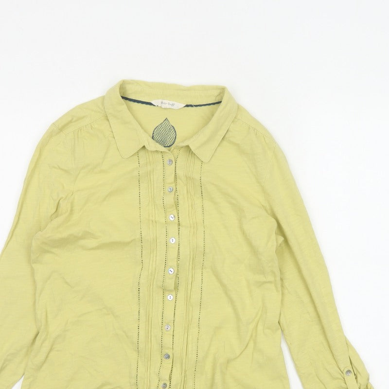 White Stuff Women Yellow UK 10 Pintuck Button-Up Collared Long Sleeve Blouse