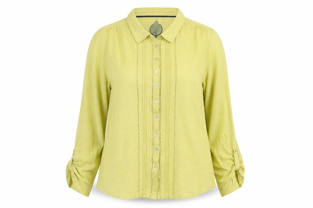 White Stuff Women Yellow UK 10 Pintuck Button-Up Collared Long Sleeve Blouse