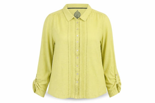 White Stuff Women Yellow UK 10 Pintuck Button-Up Collared Long Sleeve Blouse