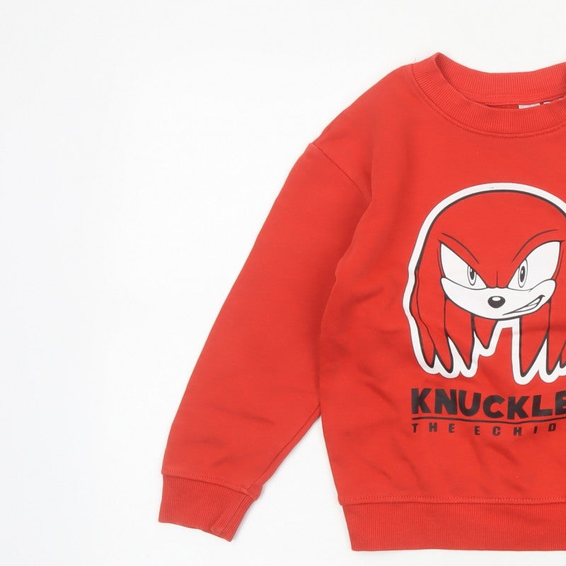 H&M Boys Red 4-5 Years Knuckles Sonic Graphic Pullover Sweatshirt