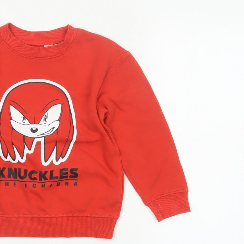 H&M Boys Red 4-5 Years Knuckles Sonic Graphic Pullover Sweatshirt