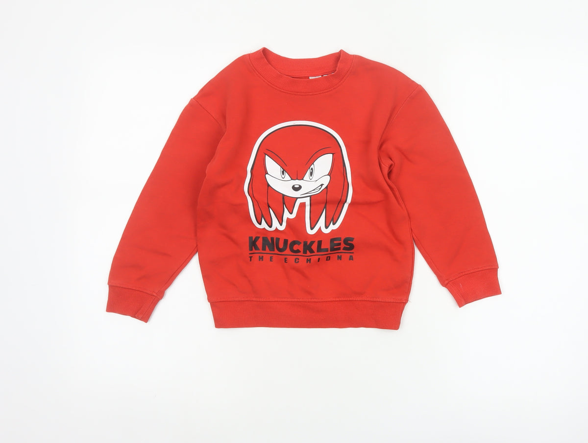 H&M Boys Red 4-5 Years Knuckles Sonic Graphic Pullover Sweatshirt