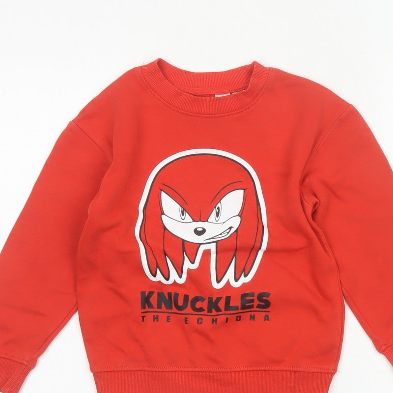 H&M Boys Red 4-5 Years Knuckles Sonic Graphic Pullover Sweatshirt