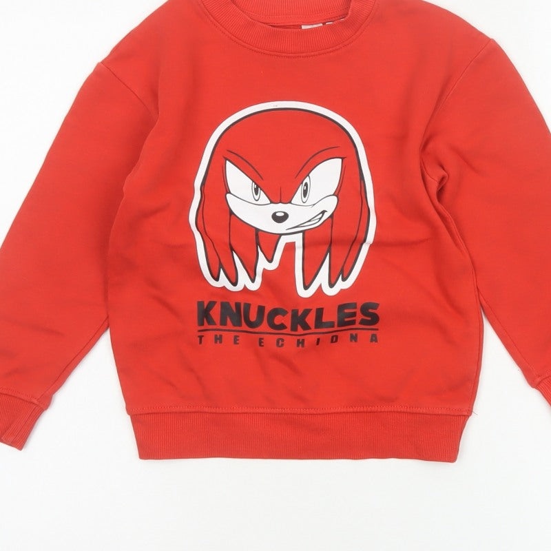 H&M Boys Red 4-5 Years Knuckles Sonic Graphic Pullover Sweatshirt