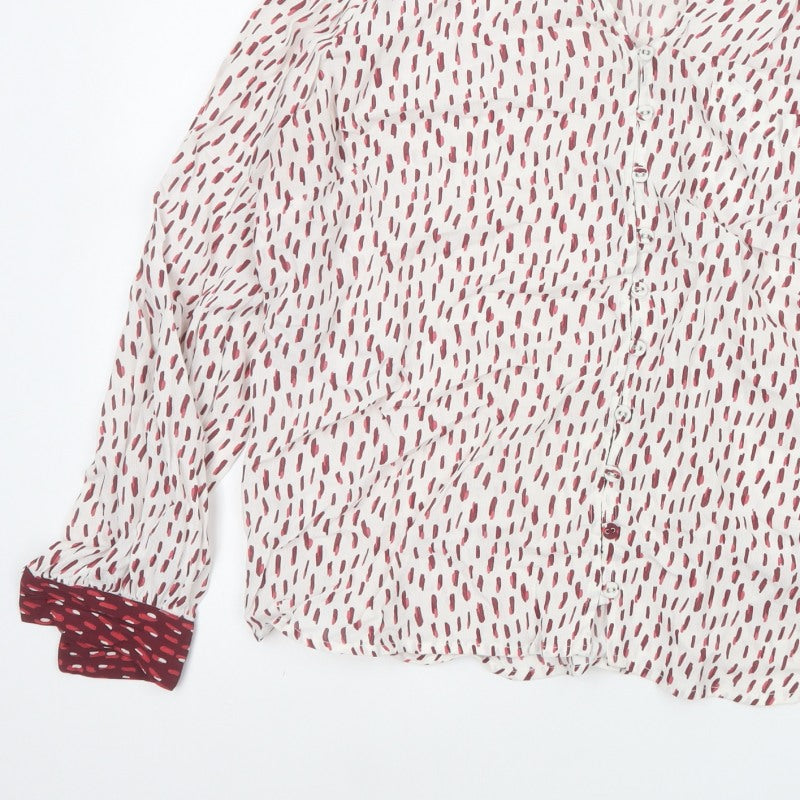 White Stuff Women’s Ivory Red Geometric V-Neck Blouse Size 14