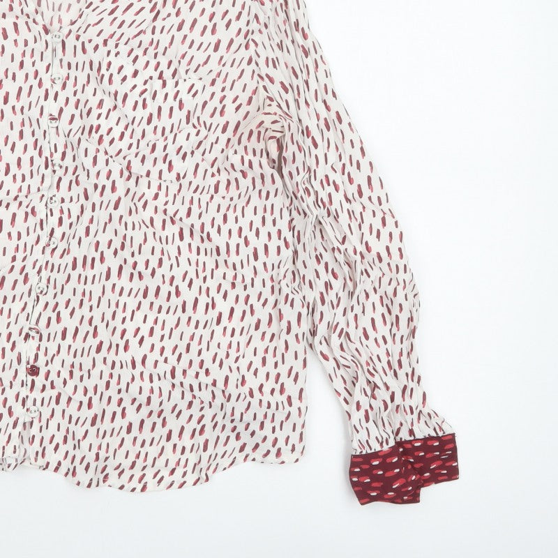 White Stuff Women’s Ivory Red Geometric V-Neck Blouse Size 14