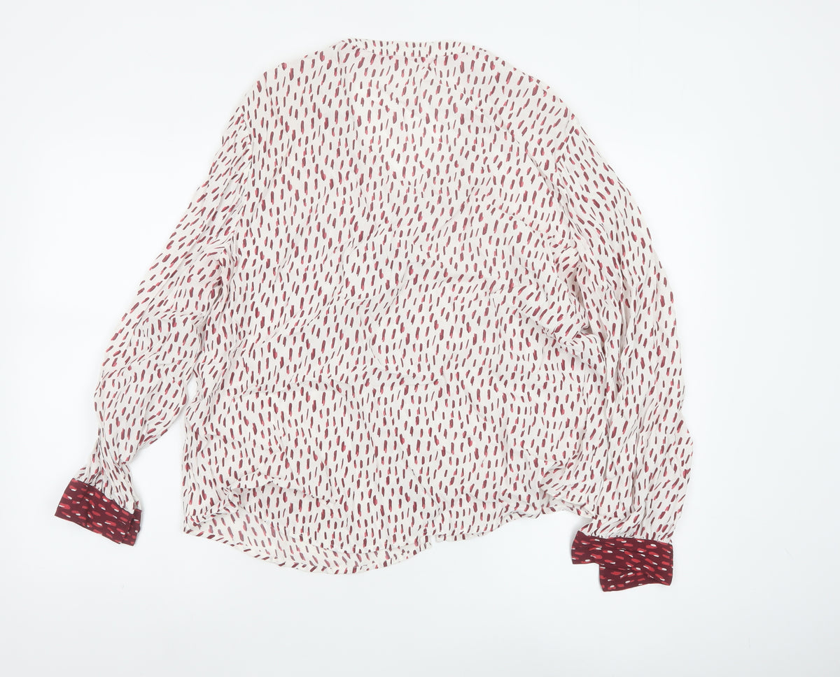 White Stuff Women’s Ivory Red Geometric V-Neck Blouse Size 14