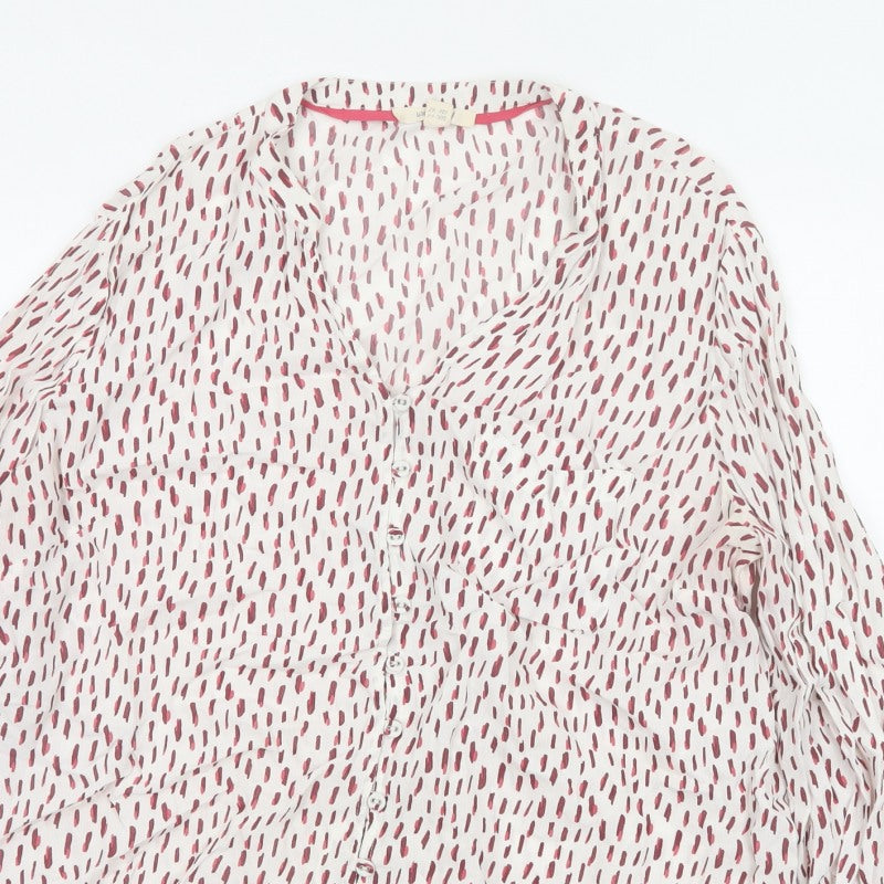 White Stuff Women’s Ivory Red Geometric V-Neck Blouse Size 14