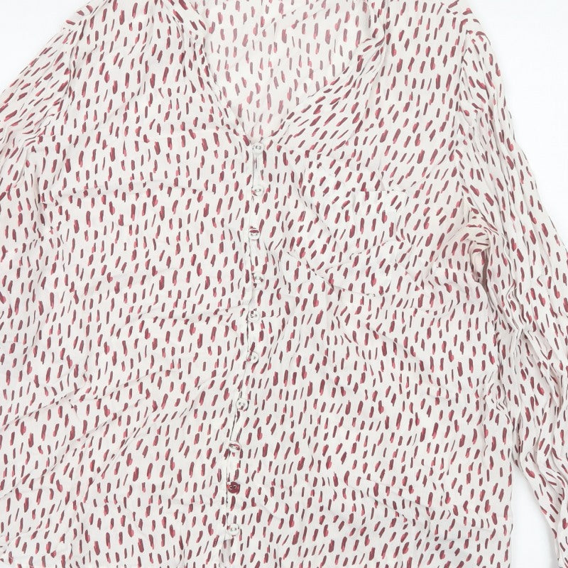 White Stuff Women’s Ivory Red Geometric V-Neck Blouse Size 14