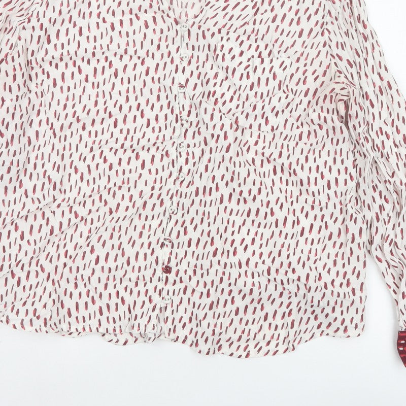 White Stuff Women’s Ivory Red Geometric V-Neck Blouse Size 14