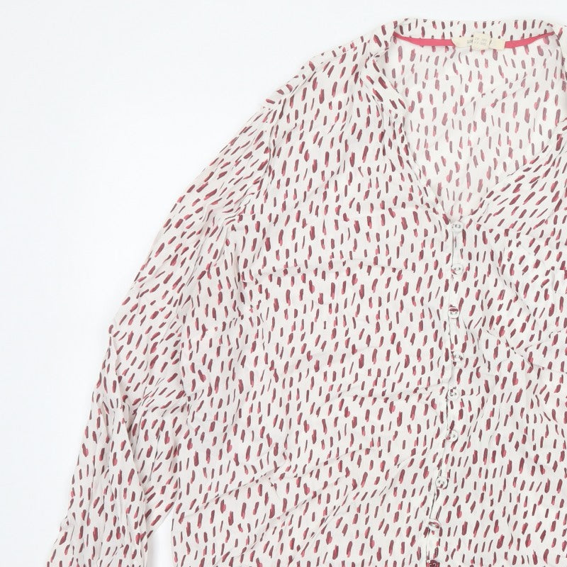 White Stuff Women’s Ivory Red Geometric V-Neck Blouse Size 14