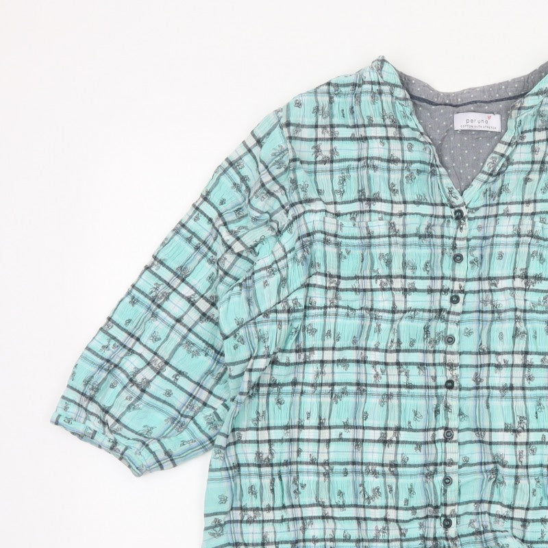 Marks and Spencer Women Blue UK 20 Check Butterfly Button-Up Blouse