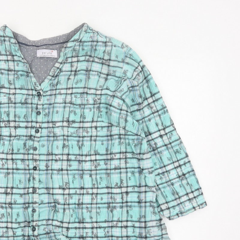 Marks and Spencer Women Blue UK 20 Check Butterfly Button-Up Blouse
