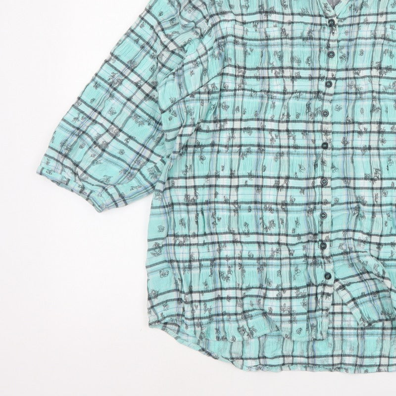 Marks and Spencer Women Blue UK 20 Check Butterfly Button-Up Blouse
