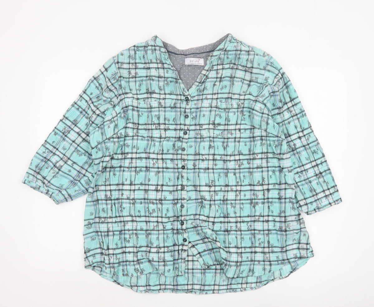 Marks and Spencer Women Blue UK 20 Check Butterfly Button-Up Blouse