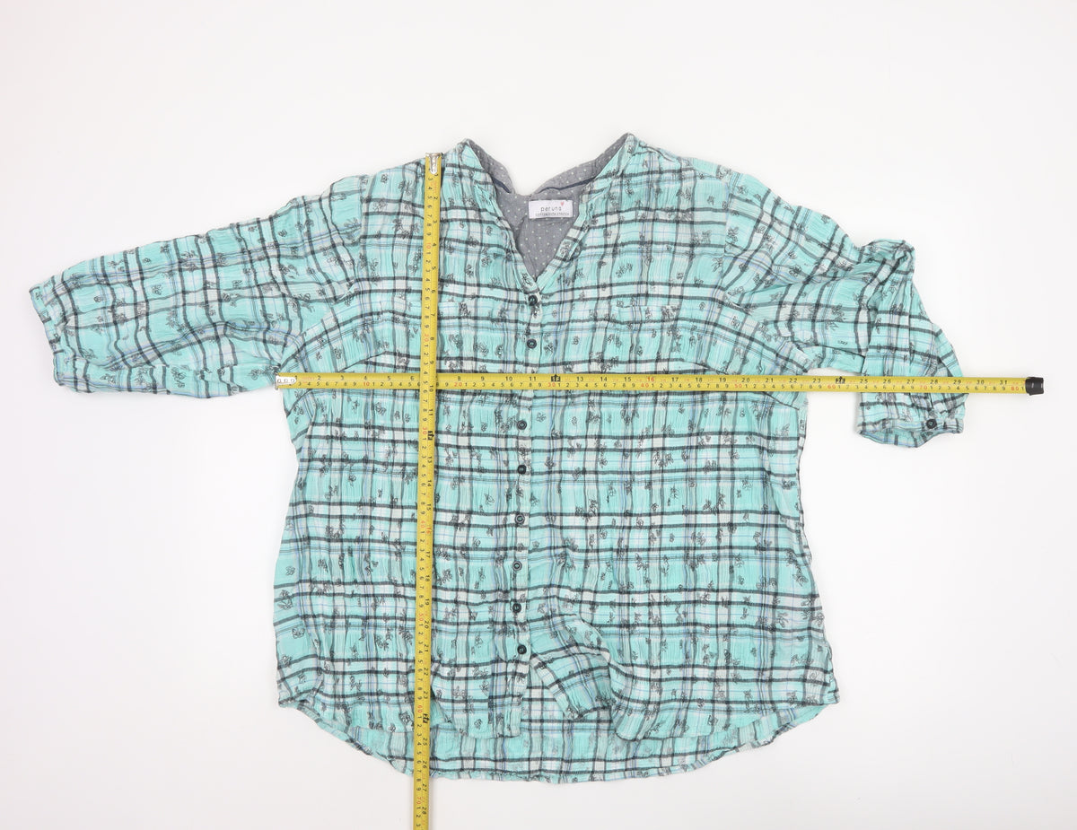 Marks and Spencer Women Blue UK 20 Check Butterfly Button-Up Blouse