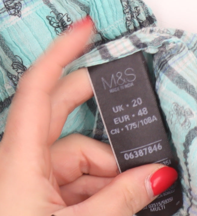 Marks and Spencer Women Blue UK 20 Check Butterfly Button-Up Blouse