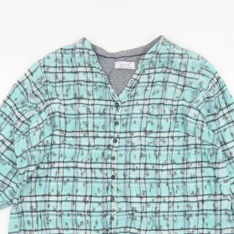Marks and Spencer Women Blue UK 20 Check Butterfly Button-Up Blouse