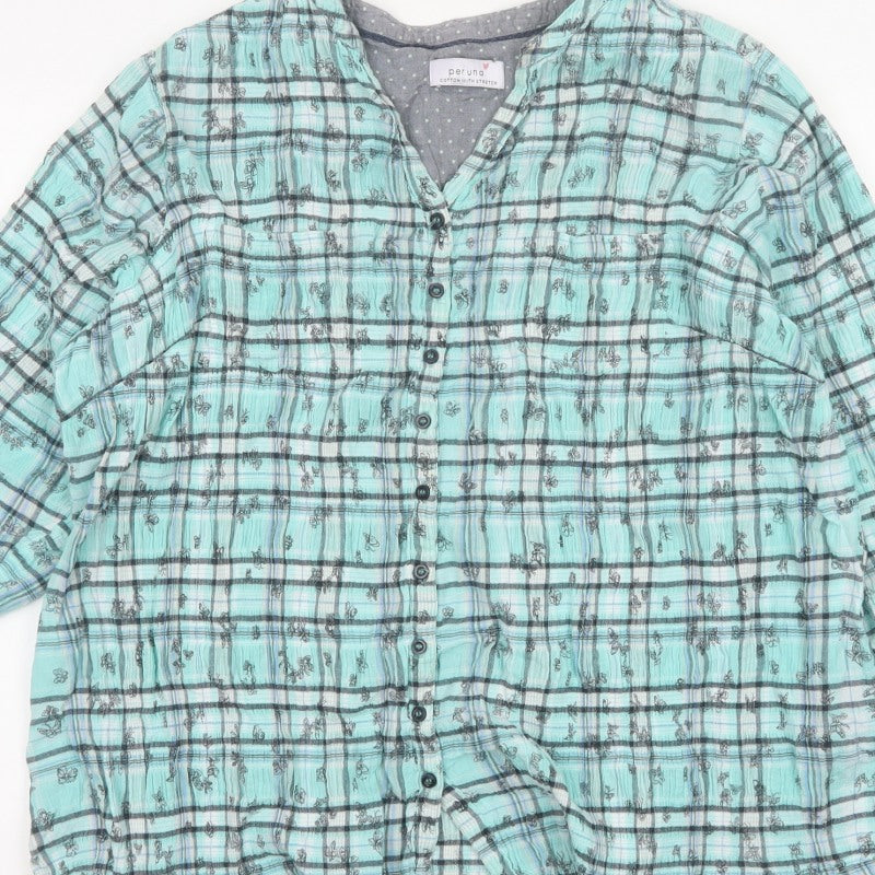 Marks and Spencer Women Blue UK 20 Check Butterfly Button-Up Blouse