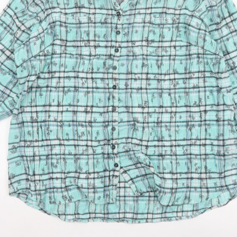 Marks and Spencer Women Blue UK 20 Check Butterfly Button-Up Blouse