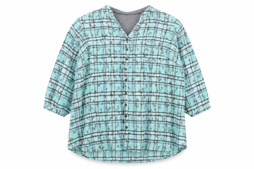 Marks and Spencer Women Blue UK 20 Check Butterfly Button-Up Blouse