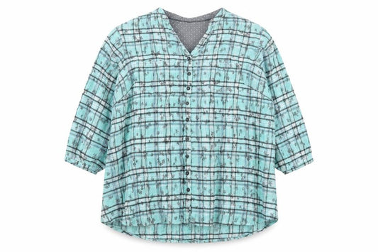 Marks and Spencer Women Blue UK 20 Check Butterfly Button-Up Blouse