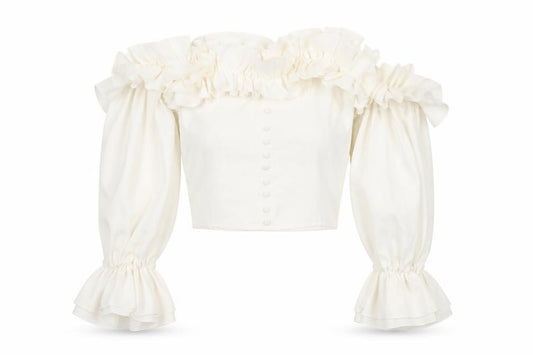 Coast Women Ivory UK 8 Cropped Off Shoulder Ruffle Blouse