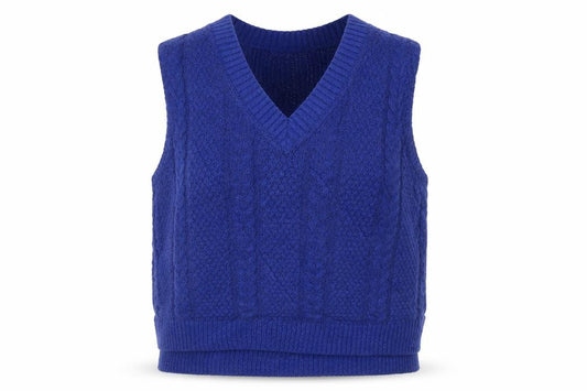 M&S Women’s Blue L Cable Knit V-Neck Sleeveless Jumper Vest