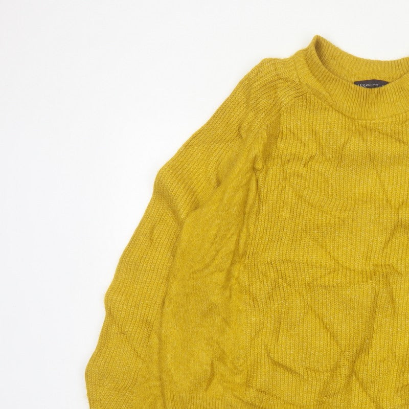 M&S Womens Yellow L Crew Neck Raglan Knit Pullover Jumper