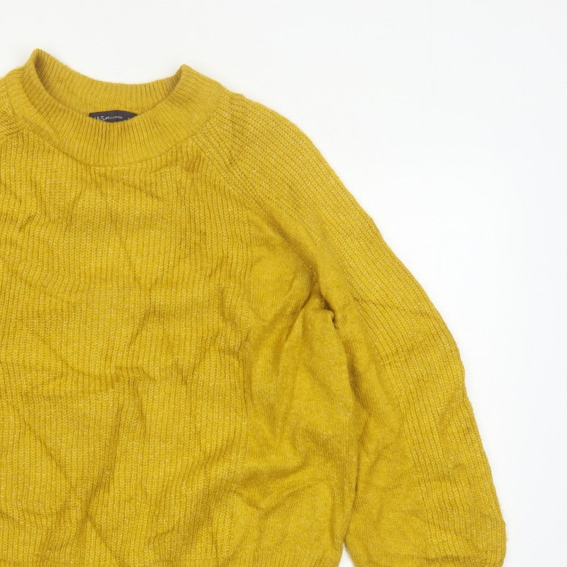 M&S Womens Yellow L Crew Neck Raglan Knit Pullover Jumper