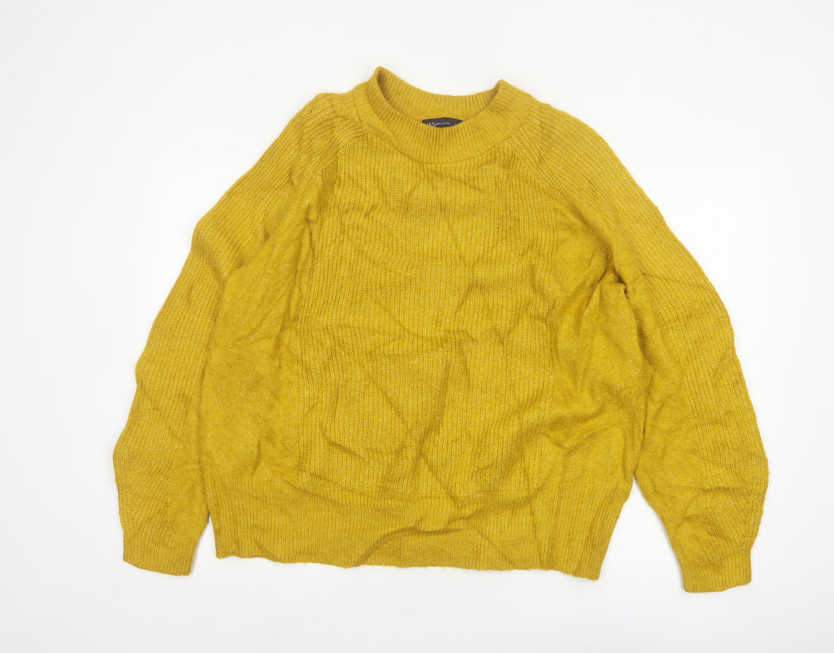 M&S Womens Yellow L Crew Neck Raglan Knit Pullover Jumper