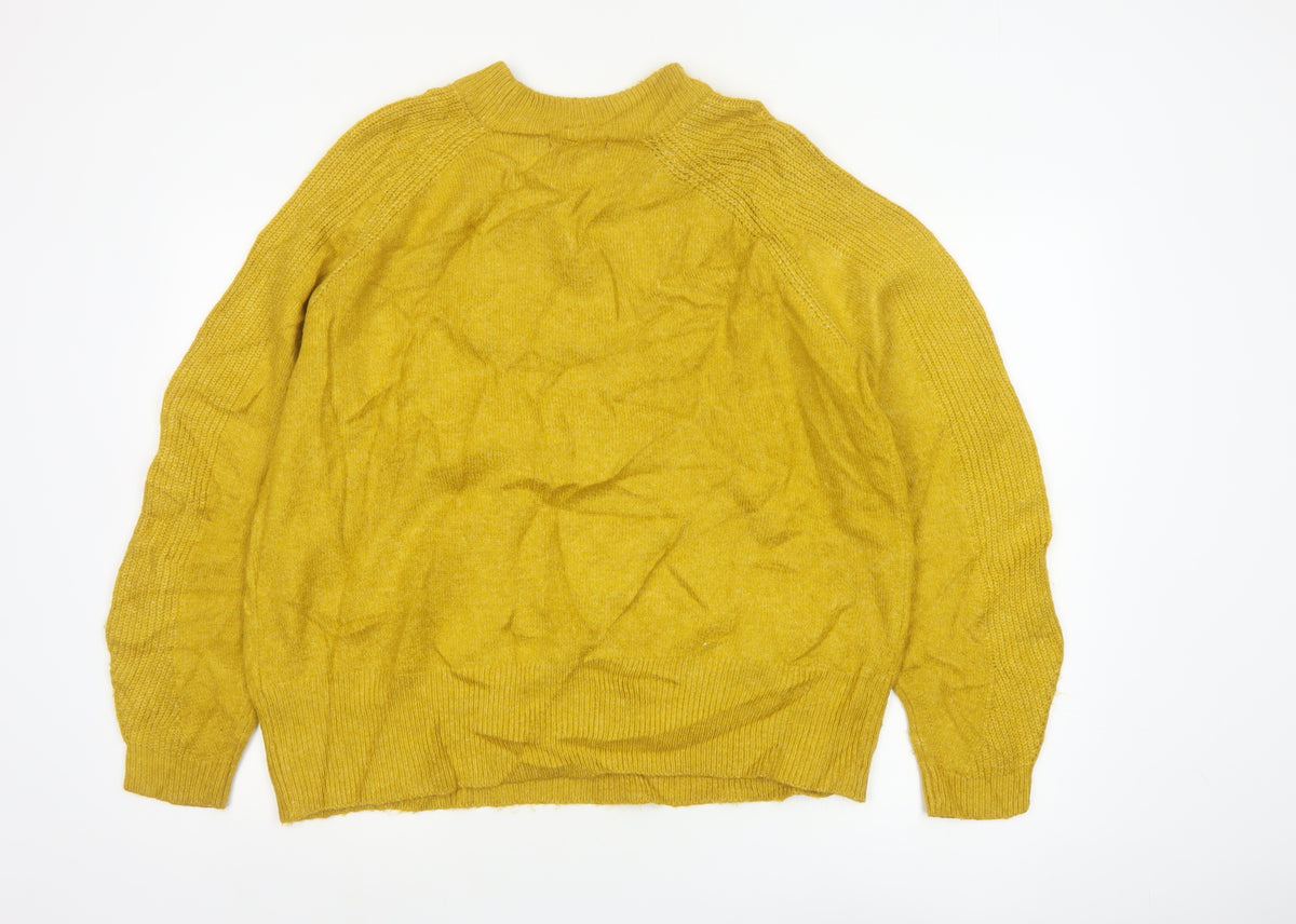 M&S Womens Yellow L Crew Neck Raglan Knit Pullover Jumper
